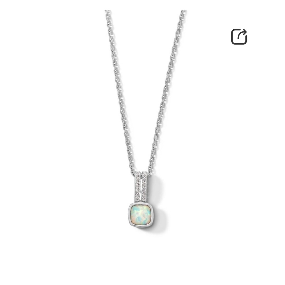 ✨️ Zales Opal White Lab-Created Sapphire Split Bail Drop Pendant Sterling Silver